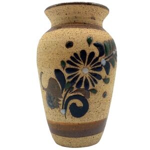 Tonala Mexican Sandstone Bud Vase 4" Hand Painted Folk Art Pottery Signed Small